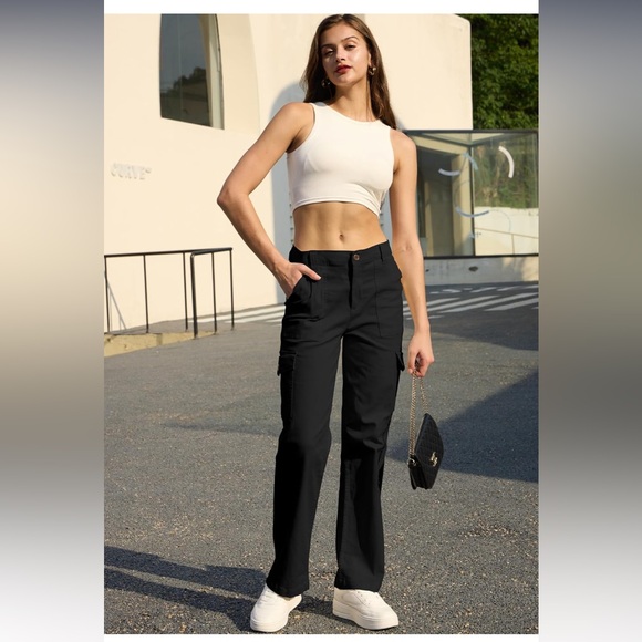Cargo Pants Women’s 18 Black High Waisted Wide Leg Y2K Stretchy Cotton A5 - Picture 3 of 10